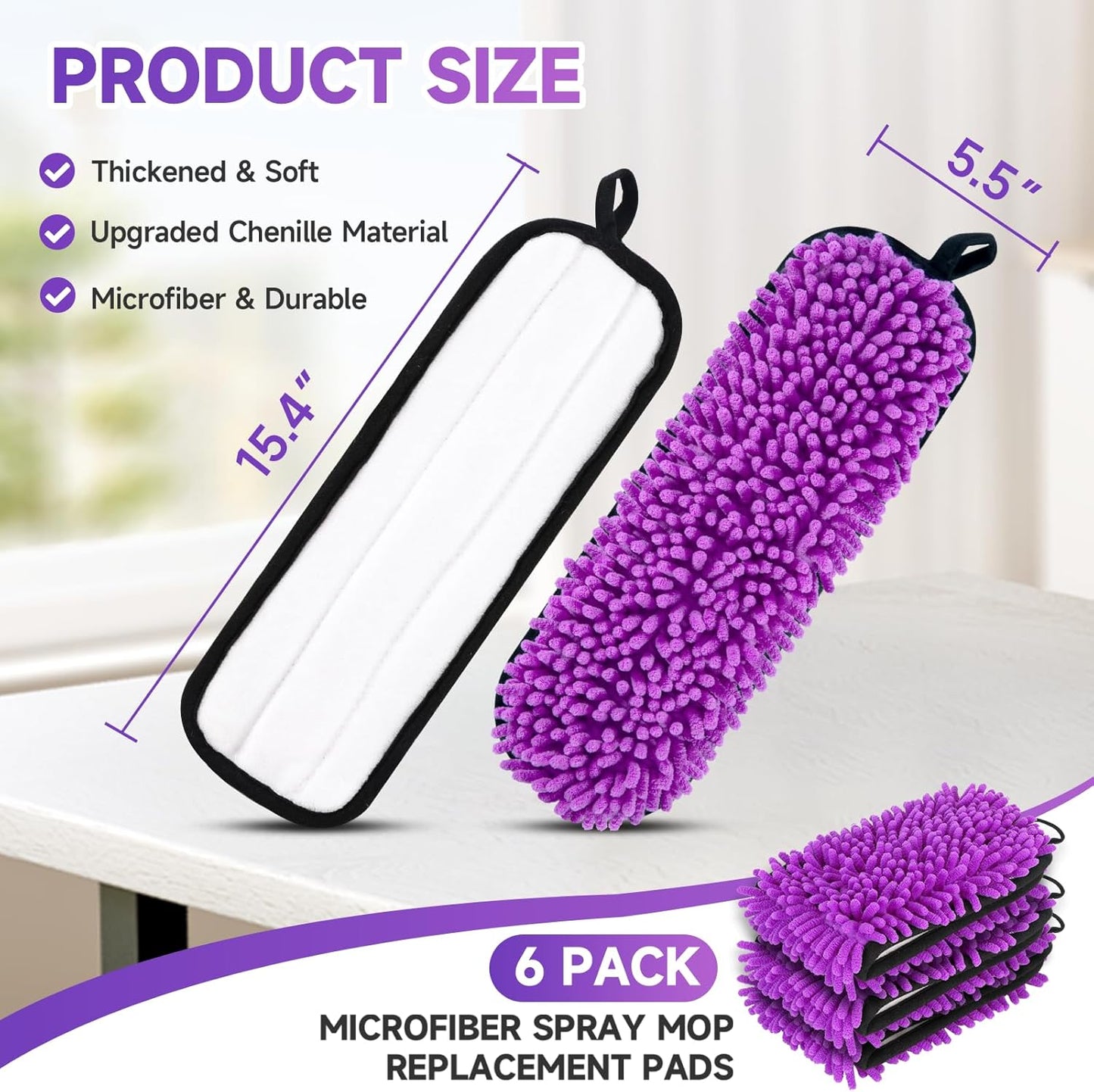 6 Pack Reusable Replacements Pads Compatible with Swiffer PowerMop,Microfiber Power Mop Pads for Swiffer 15'' Spray Mop, Washable PowerMop Pads Used for Multi Hardwood Floors