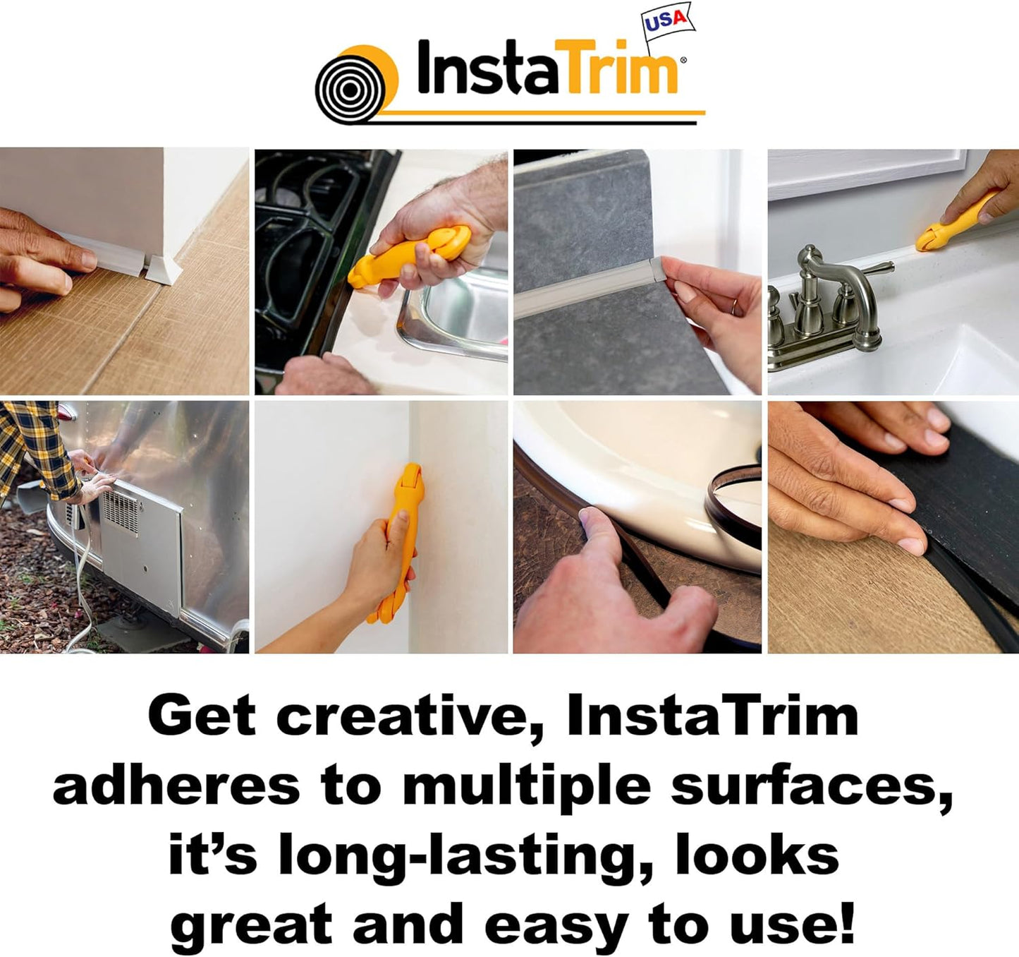 InstaTrim White New & Improved Caulk Trim, 1/2" by 10', Flexible, Water Resistant for Bathroom, Floors, and Walls | Easy Installation | No Mess, Stain Resistant