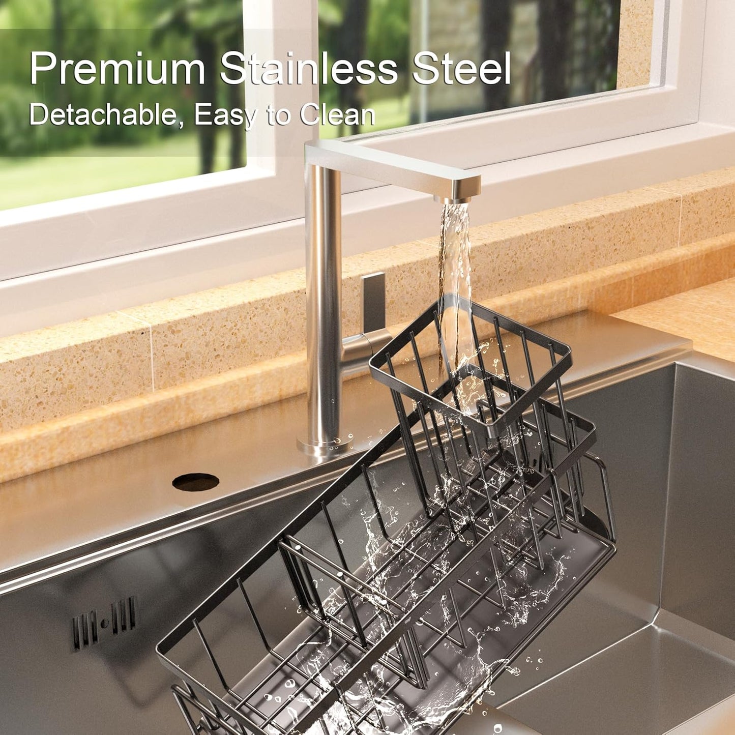 Kitchen Sink Caddy Organizer – Rustproof Sponge Holder with Drainage, Space-Saving Sink Organizer for Countertop Storage, Kitchen Accessories & Décor