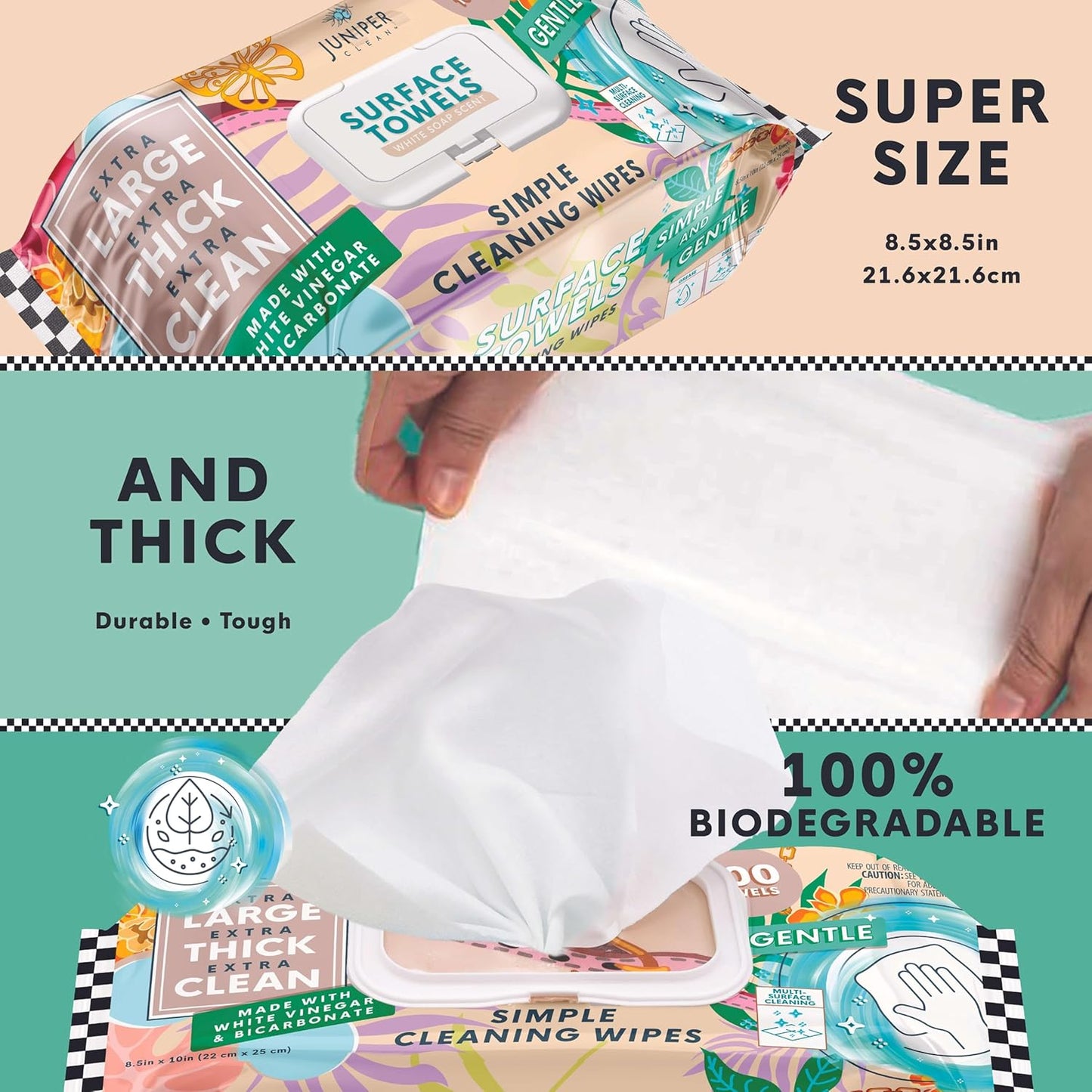 6 Packs Surface Cleaning Wipes, Thick & Large Dispose, All-Purpose Cleaner for Bathroom, Kitchen, Office, 600 Count Soft Flow, Biodegradable, White Soap Scent