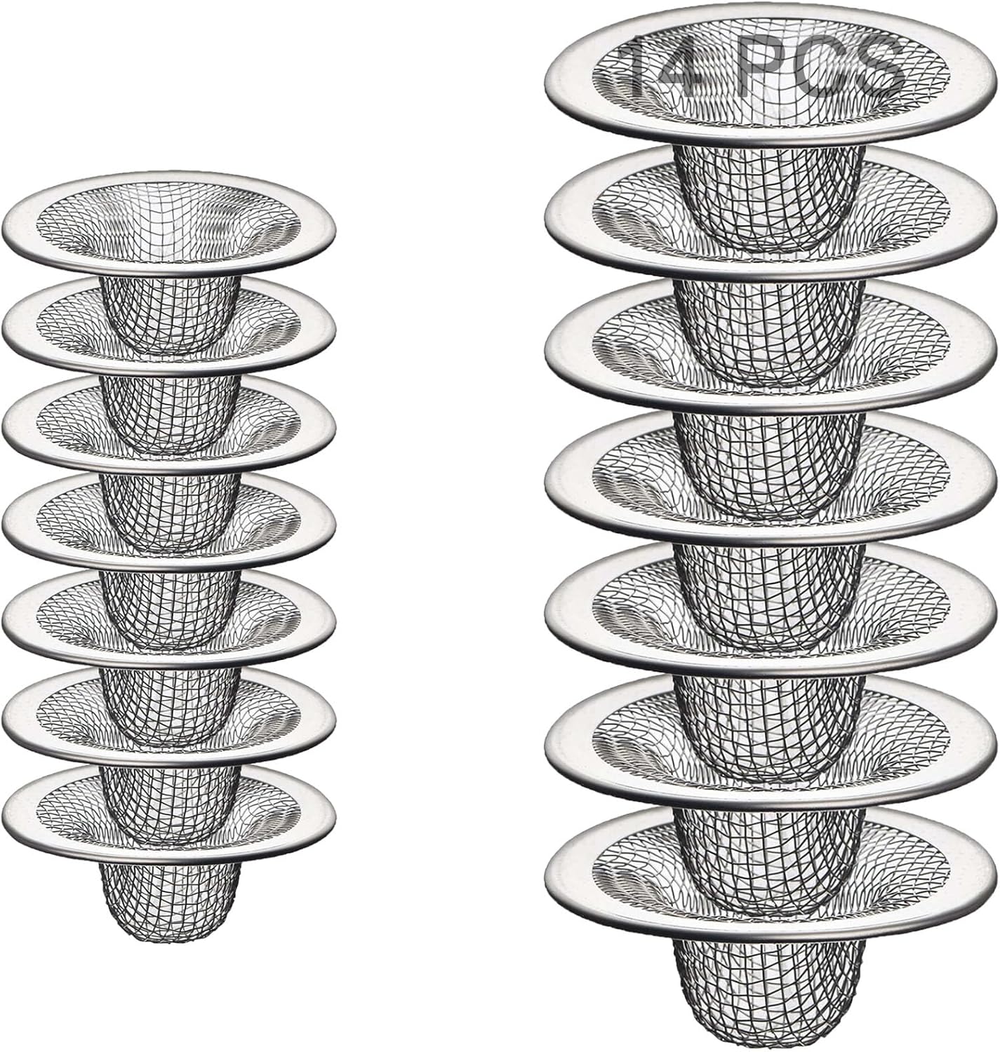 14PCS Drain Mesh Basket, 2.125'' & 2.75" Bathroom Mesh Sink Drain Strainer Screen Cover Small Slop Basket Filter Trap Tub Drain Screen Hair Catcher for Lavatory RV Shower Floor Utility Drain