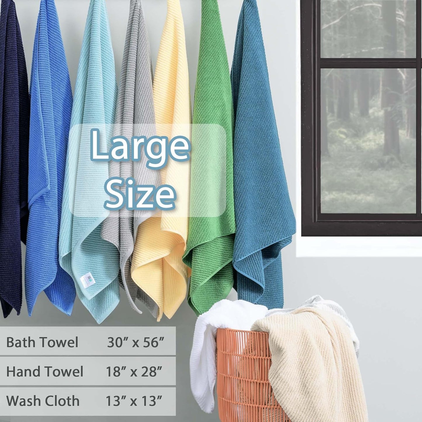 Bathroom Towels, 6 Piece Towel Set - Cotton | Soft | Quick Dry | Thick | Lightweight, 2 Large Bath 30"x56", 2 Hand 18"x28", 2 Washcloths 13"x13", Guest Towel Set, Deep Turquoise Gift Towel, Dark Teal