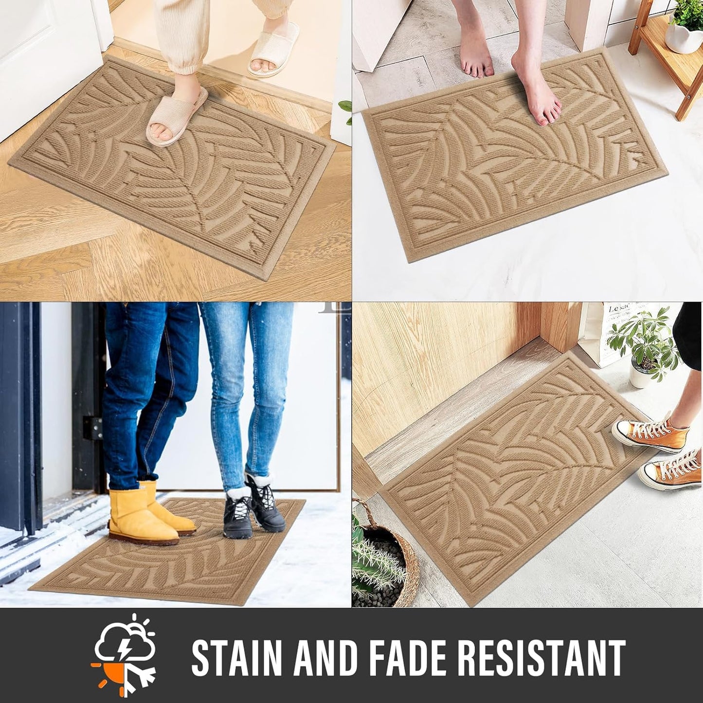 Front Door Mat, Absorbent Resist Dirt Welcome Door Mat Indoor Outdoor, Waterproof Doormat, Sturdy Non Slip Backing, Fade Resistant, Low Profile Entry Mat for Entryway, 47×32, Beige