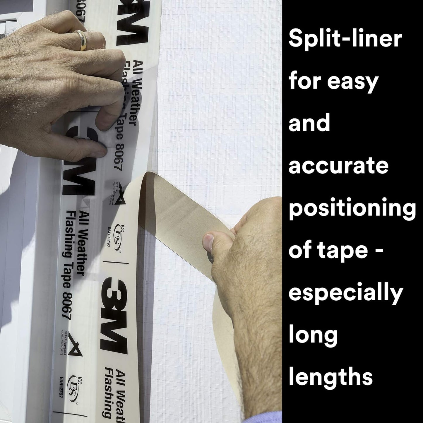 3M All Weather Flashing Tape 8067, 9 in x 75 ft, 1 Roll, Adhesive Backed Split Liner, Prevents Moisture Intrusion, Waterproof Flashing Seals Doors, Windows, Openings in Wood Frame Construction
