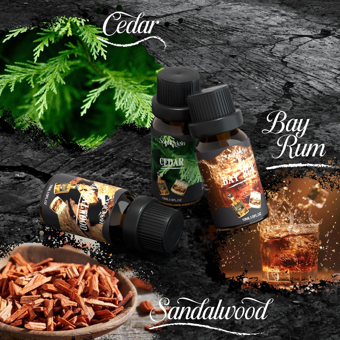Gentleman Fragrance Oils Set, Essential Oil for Diffuser, Diffuser Oil, Use for Soap Candle Making, Sandalwood, Cedar, Rum, Leather, Smoky Oud, and Frankincense & Myrrh