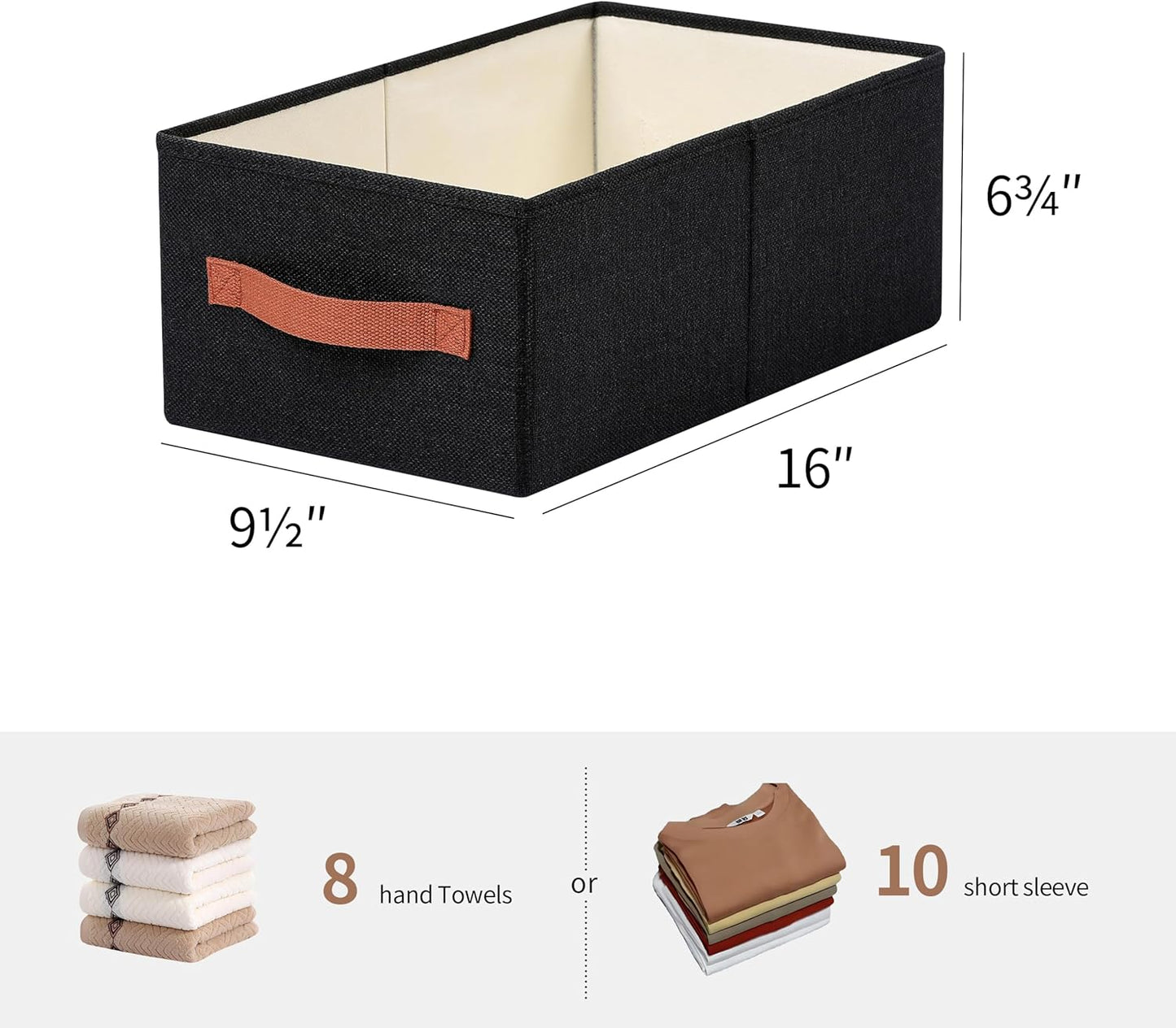 linen closet organizers and storage, 3 Pack Large Storage Baskets, Washable, Clothing Storage Bins with Handle, Closet Organizer for Storage Sweater,Sheets (Black, 16"x9½"x6¾")