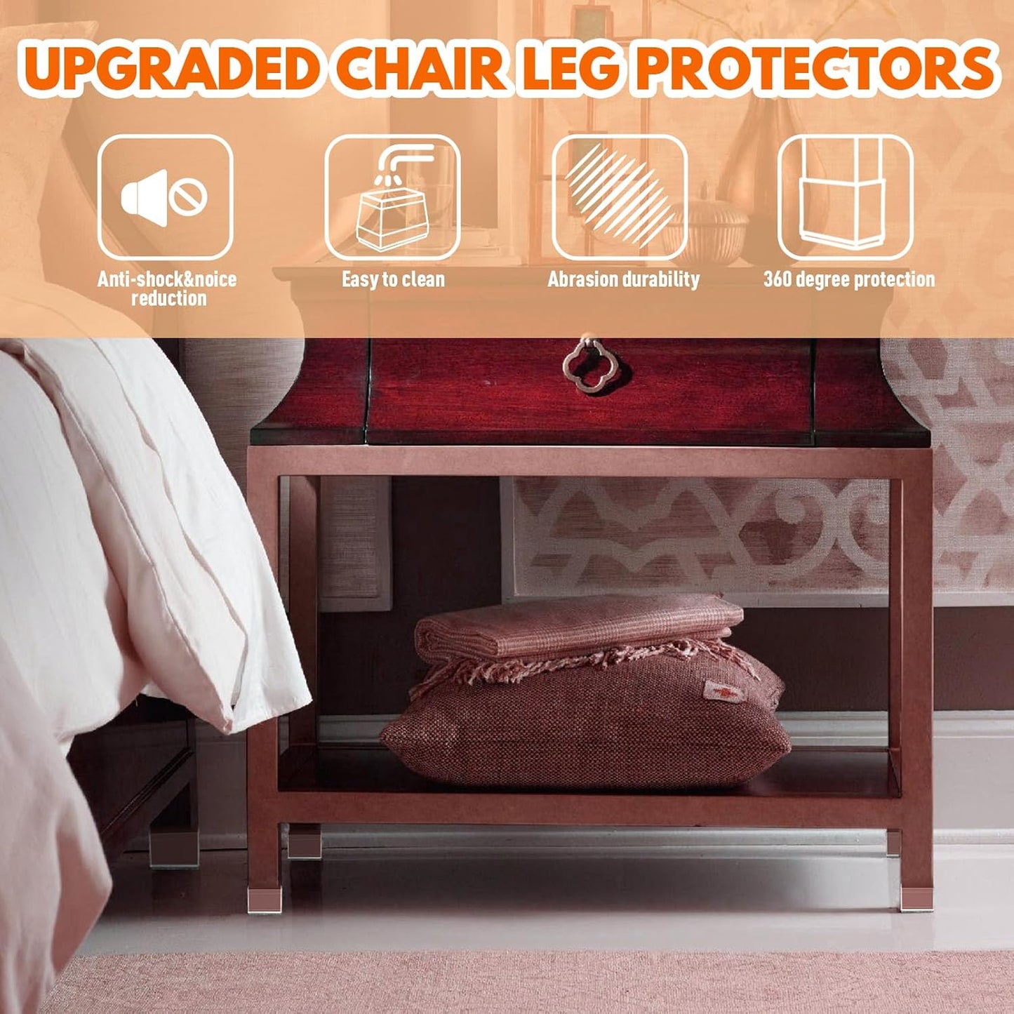 Rectangle Chair Leg Protectors for Hardwood Floors,16 PCS Silicone Covers to Protect Wood Tile Floors Felt Pads Furniture Leg Caps Reduce Noise. Easy to Move. (Clear,2 x 4 Inch, Rectangular)