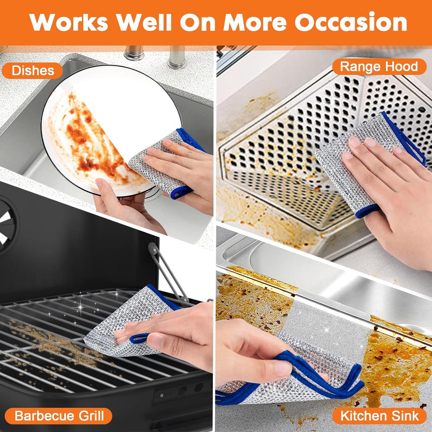 COBETE Non Scratch Wire Dishcloth,Double-Layer Wire Dishwashing Rags for Wet and Dry,Wire Miracle Cleaning Towels and dish Cloths Multipurpose For Washing Dishes,Cookware, Sinks,Stove Tops,10Pack Blue