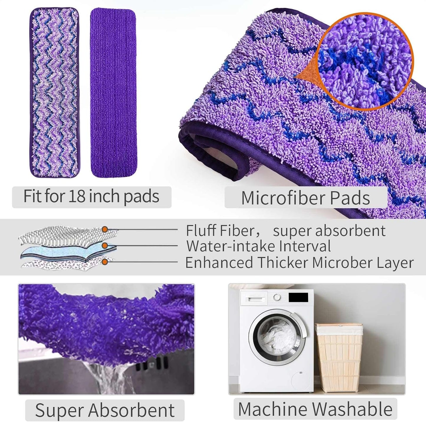 Mops for Floor Cleaning, Wet and Dry Spray Mop with Refillable Spray Bottle and 3 Washable Microfiber Pads Home or Commercial Use Flat Mop for Hardwood Laminate Wood Ceramic, Purple