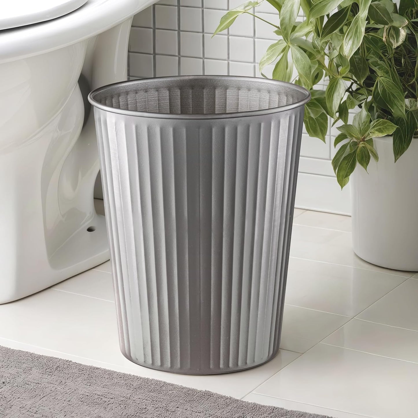 Monarch Abode Pewter Handcrafted Ridge Embossed Metal Wastebasket for Home Office, Decorative Waste Basket, Modern Bathroom Garbage Can, Durable & Decorative Trash Bin, Pewter Trash Can