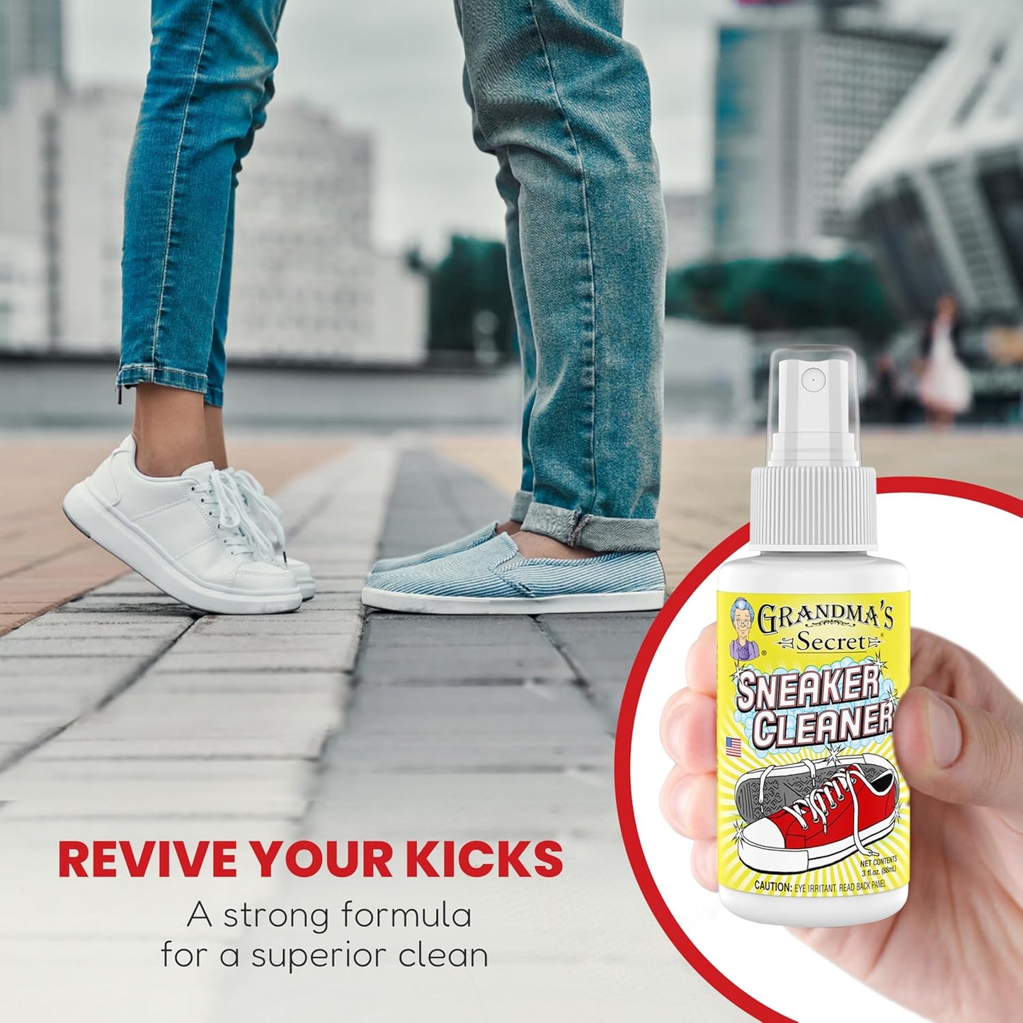 Grandma's Secret Sneaker Cleaner - Shoe Cleaner for Rubber, Canvas and Leather - Stain Remover Spray Removes Dirt, Grime and Grass - Sneakers Cleaner for Outdoor Shoes, Slippers and Moccasins – 3 oz
