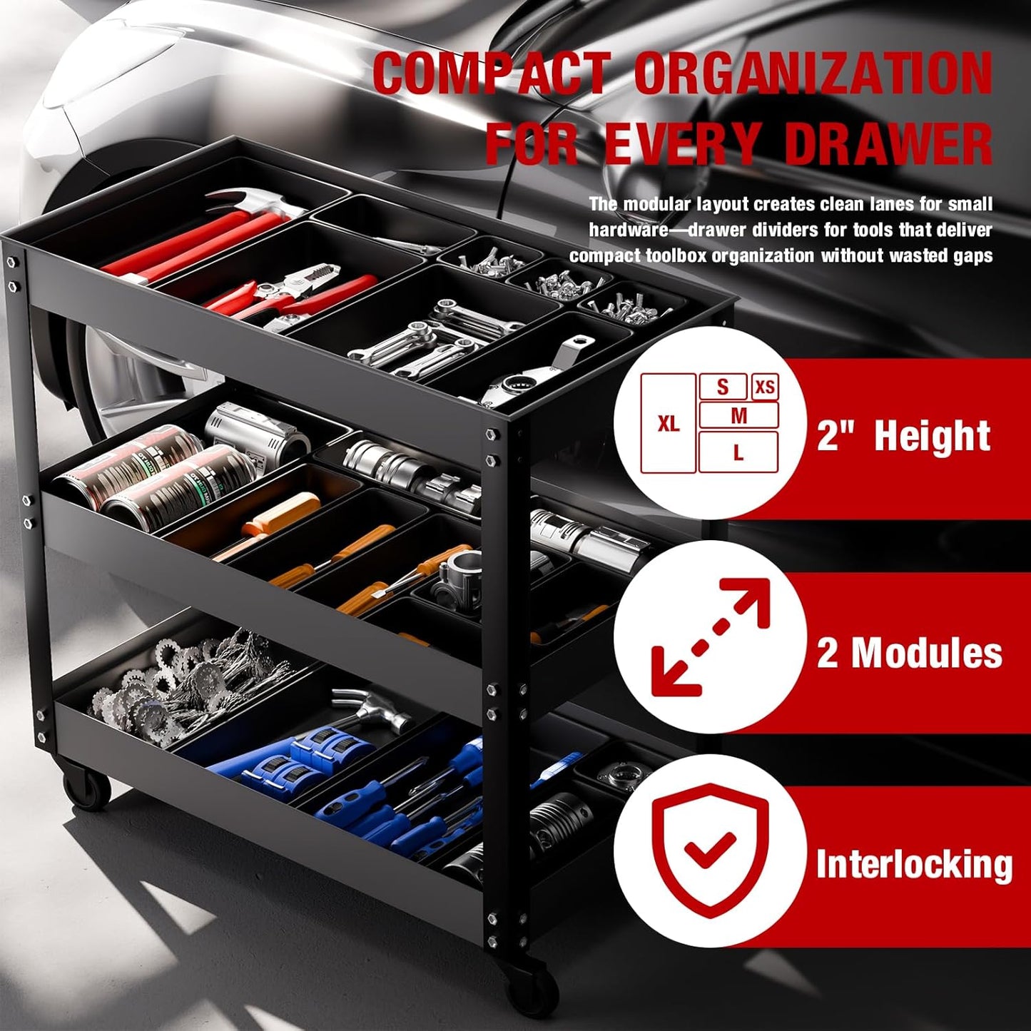16 PCS Small Parts Tool Box Organizer Trays, tool box trays organizer for Toolbox Organization, Parts Trays and Screw Organizer Box for Tool Chest, Garage Drawers and Workbench