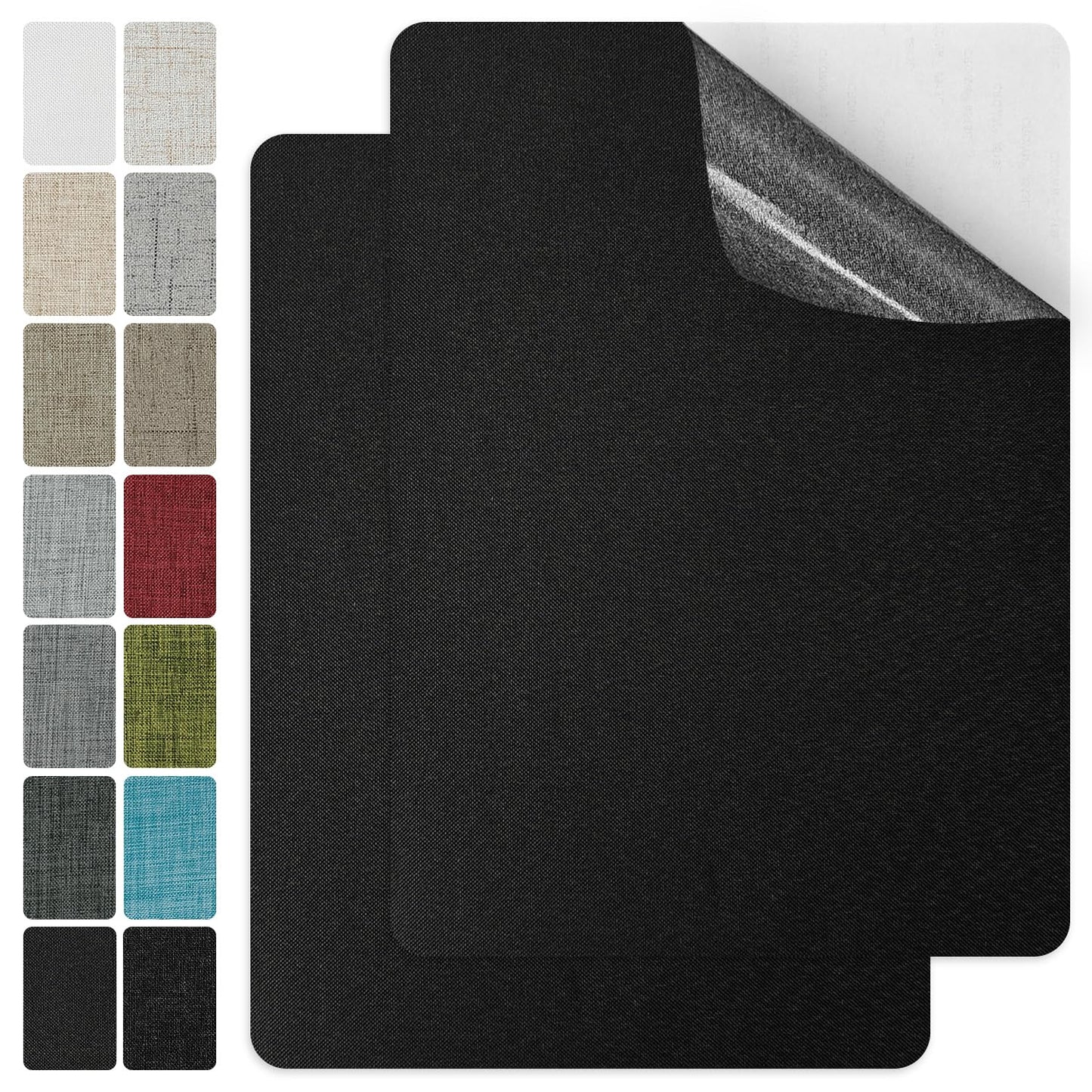 J.CARP 2Pcs Linen Repair Patches, Large Self-Adhesive Fabric Patch for Sofas, Couch, Furniture, Car Seats (8 * 11 inches-2PCS Black)