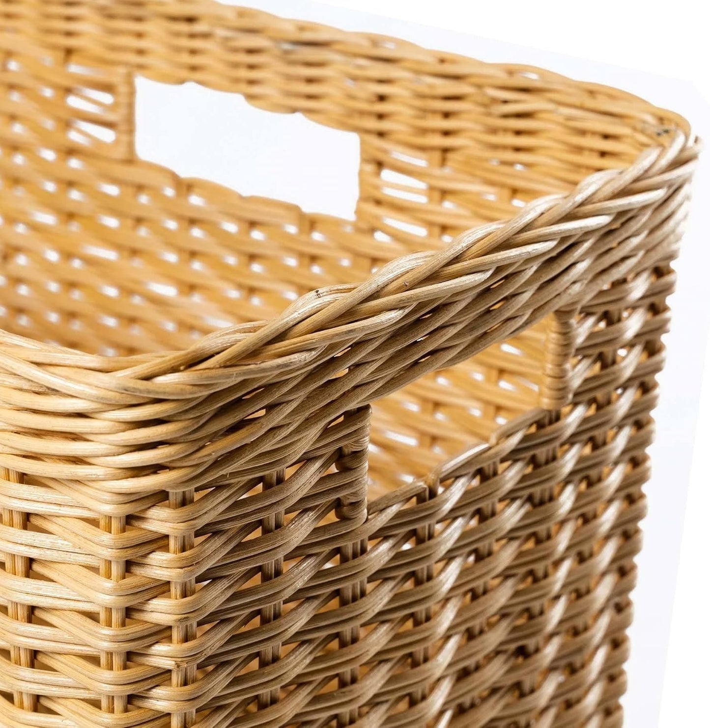 The Basket Lady Tall Rectangular Wicker Storage Basket, Large, 22.5 in L x 16 in W x 12.5 in H, Sandstone