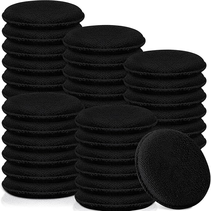 Tanlade 50 Pcs Car Detailing Microfiber Applicator Pad Wax Applicator Wash Microfiber Pads, 5 Inch Diameter (Black)