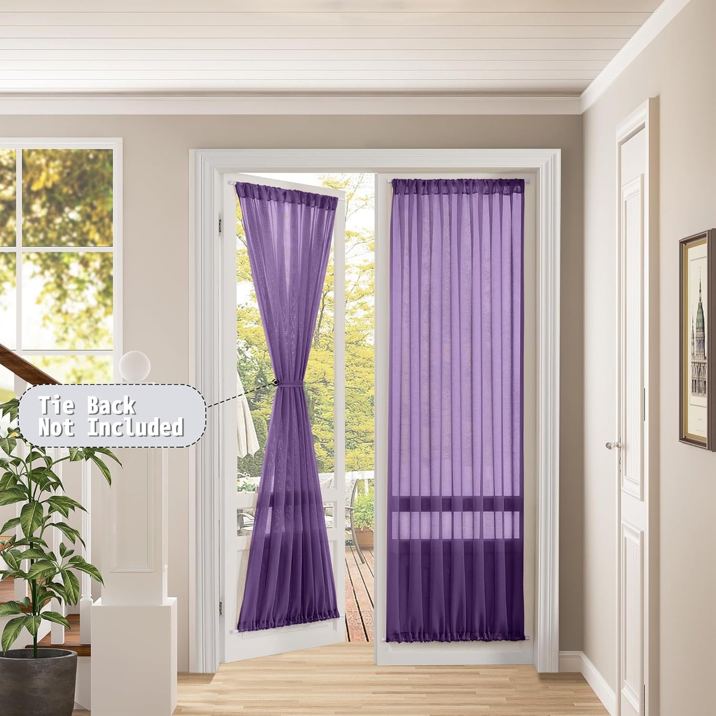 Tollpiz Sheer Door Curtains Closet Linen Textured Curtains Sheer Doorway Light Filtering Voile Rod French Door Pocket Curtain Patio Glass Door, 25 x 72 inches Long, Royal Purple, Set of 1 Panel