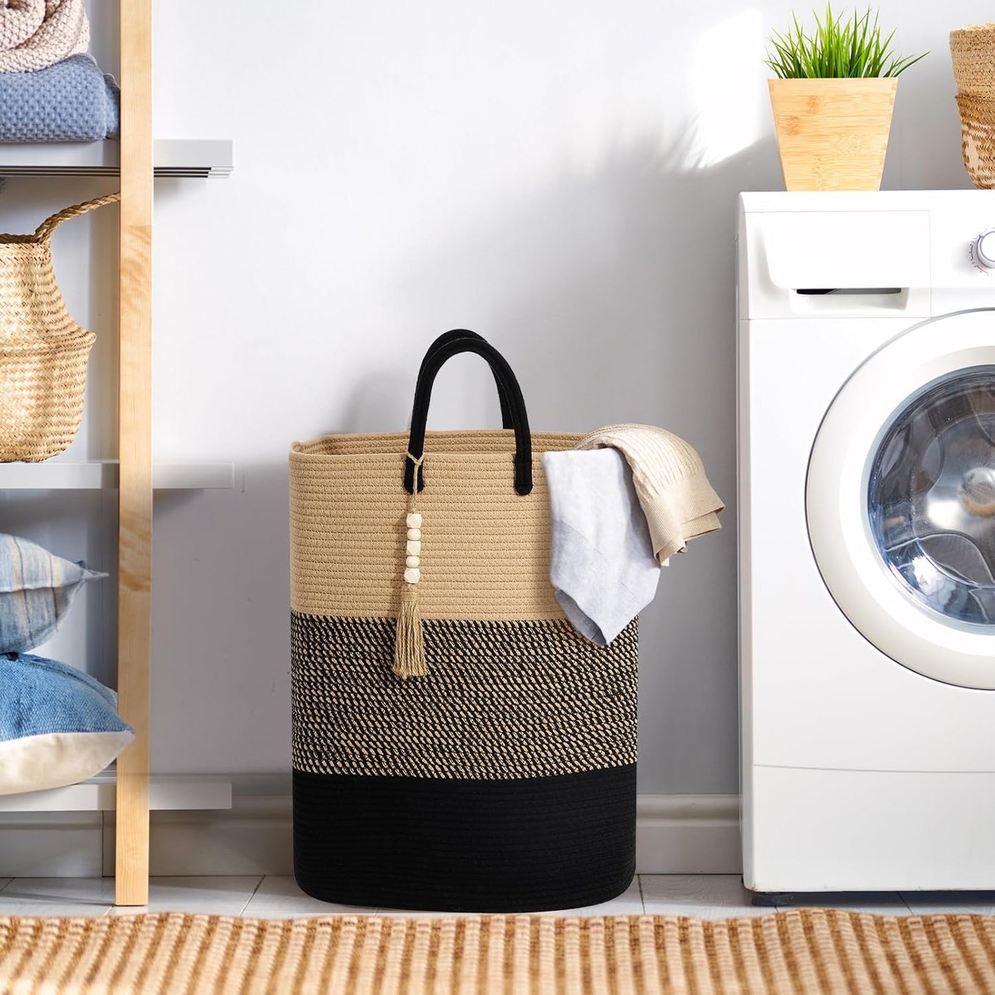Woven Laundry Basket for Clothes, 100 L Large Rectangle Laundry Hampers, Nursery Storage Basket for Toys, Tall Dirty Clothes Hamper for Bedroom Aesthetic, Bathroom, Laundry Room