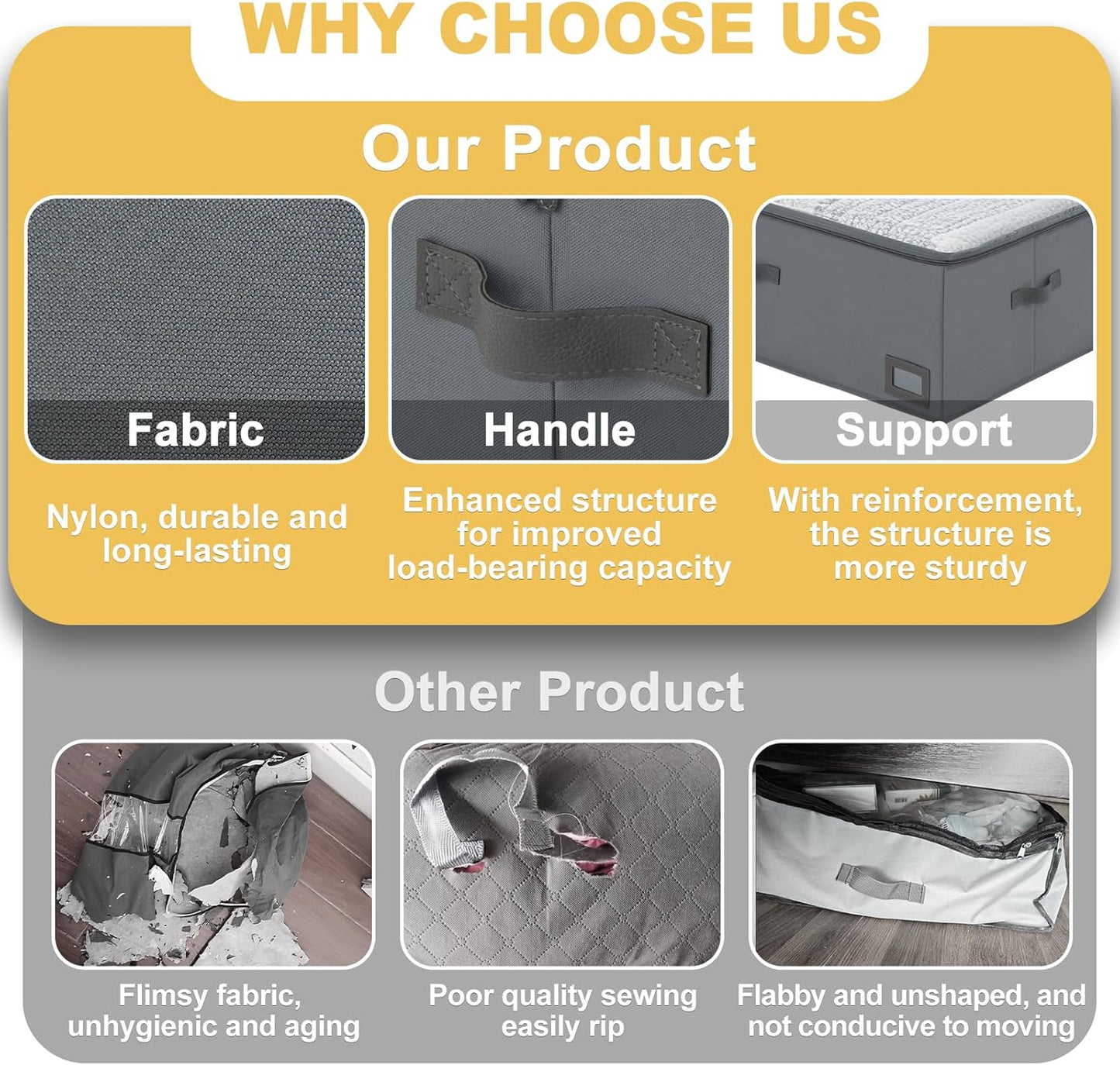 10-Inch Under Bed Storage Containers (2-Pack) | Sturdy Sidewalls | Clear Cover & Label Holder | Foldable Closet Organizer | Stores Clothing/Blankets/Sweaters/Sheets