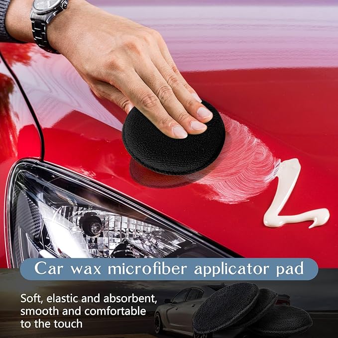 Tanlade 50 Pcs Car Detailing Microfiber Applicator Pad Wax Applicator Wash Microfiber Pads, 5 Inch Diameter (Black)
