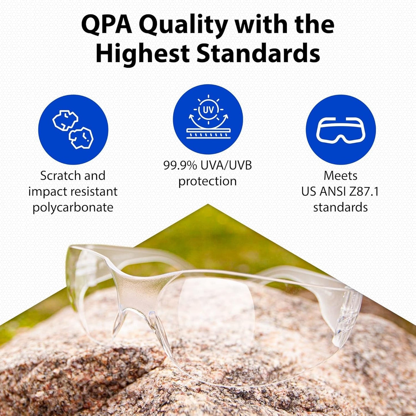 Quest Protective Apparel Safety Glasses for Men and Women - Anti Fog Safety Goggles for Shooting, Lab, or Construction – Polycarbonate Eye Protection [Clear & Pack of 6]