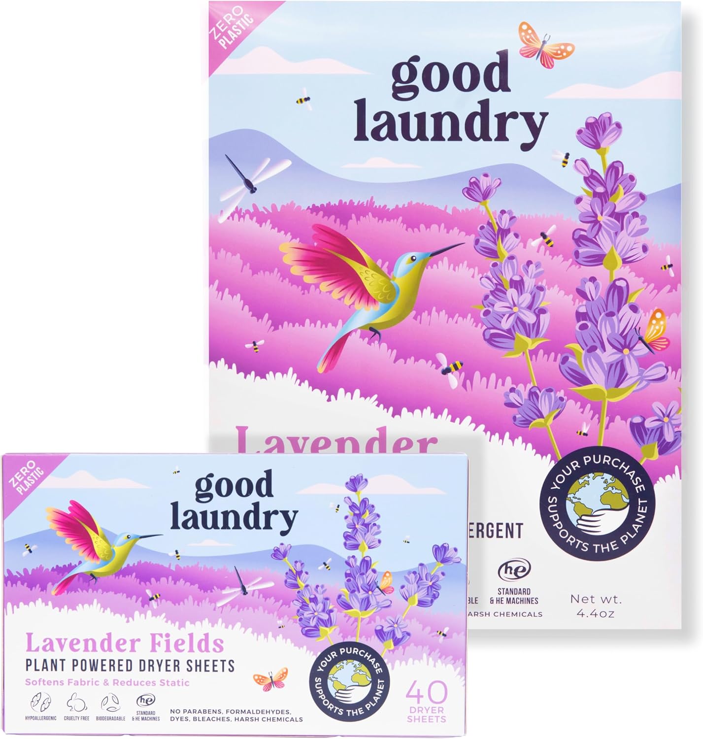 Good Laundry Lavender Detergent Sheets, & Dryer Sheet Bundle - No Plastic Jugs, Eco-Friendly, Zero Harsh Chemicals, Hypoallergenic - Based in the USA