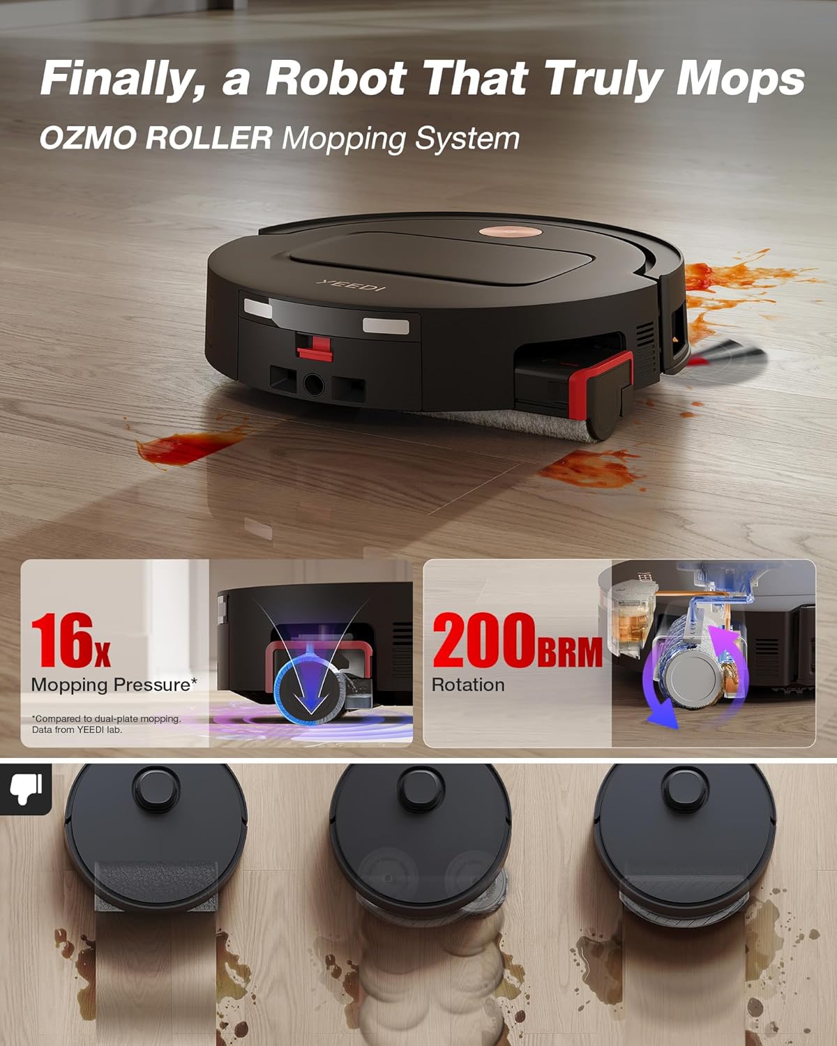 Yeedi M14 Plus Robot Vacuum and Mop, 18,000Pa Suction, OZMO Roller Instant Self-Washing Mopping, 167℉ Smart Dynamic Hot Wash & Auto-Dry, ZeroTangle 3.0 Anti-Hair Brush, All-in-One Omni Station, Black