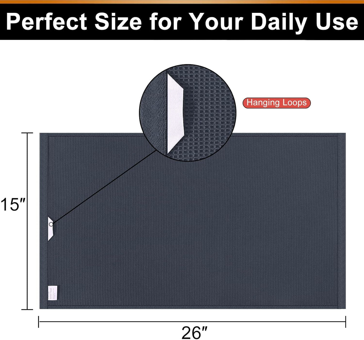 Homaxy 100% Cotton Waffle Weave Kitchen Towels - 8 Pack Soft and Absorbent Dish Towels - 16 x 26 Inches Quick Dry Hand Towels - Dark Grey