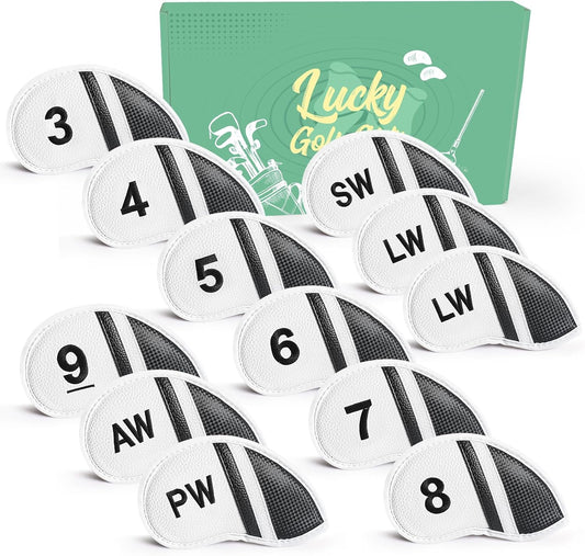 Amy Sport Golf Iron Head Covers Value 12 Pcs Set Thick Synthetic Leather, Protection Weatherproof Club Headcover Fit Universal Main Iron Wedge Golf Clubs for Men Women