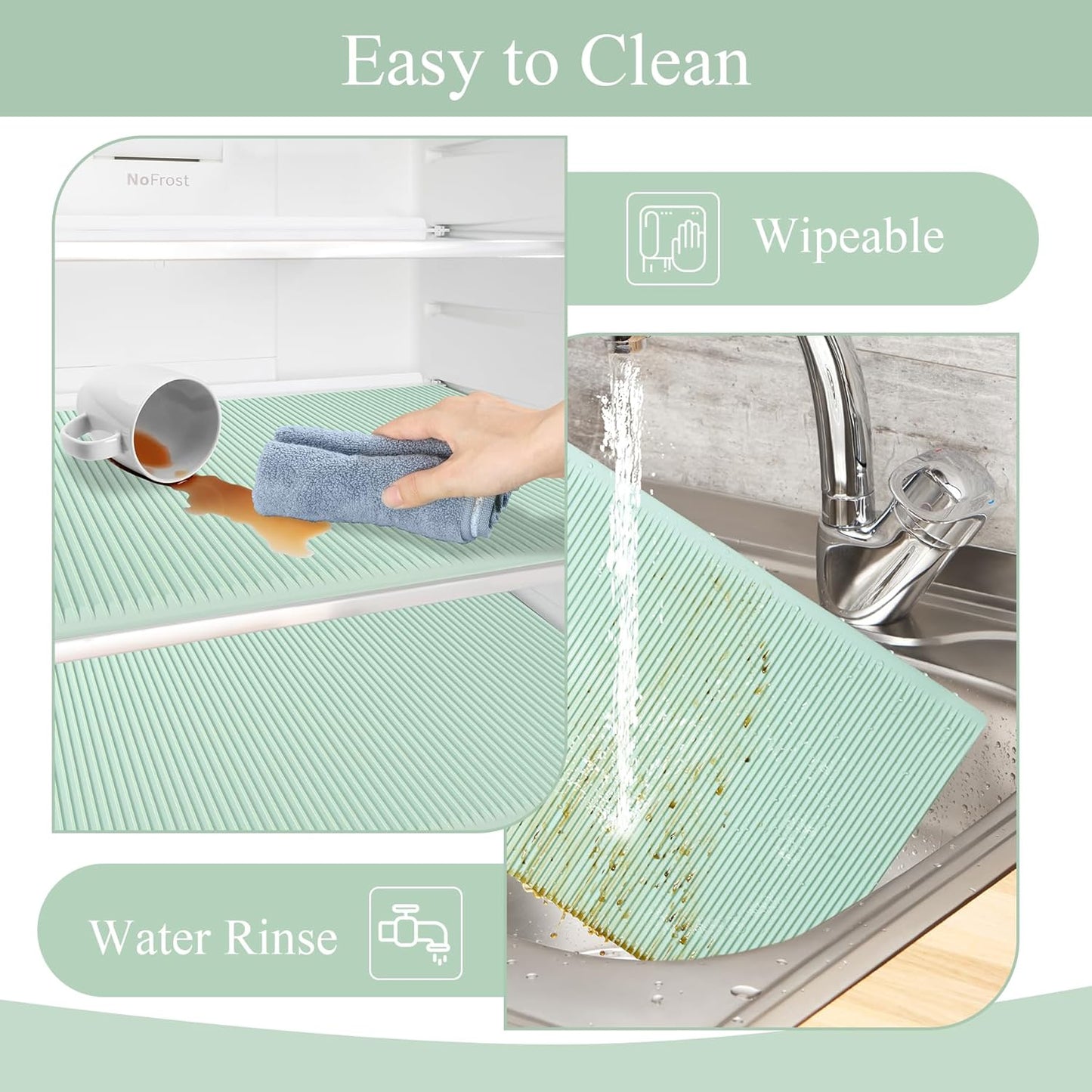 Non-Slip Silicone Refrigerator Liners for Shelves, Reusable Washable Fridge Shelf Drawer Liners, Cuttable Waterproof Oilproof Fridge Liner for Glass Shelve Kitchen Cabinet Drawer Mats (Green, 1 Pack)