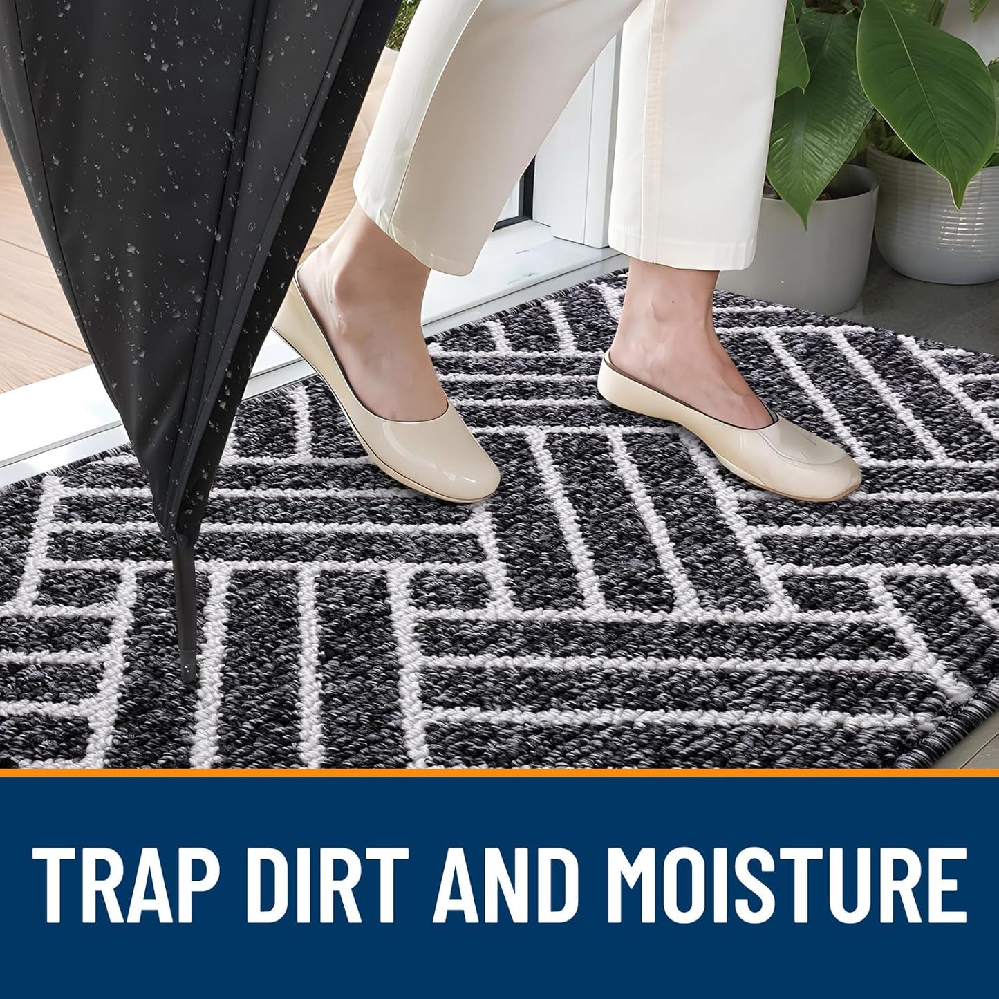 OLANLY Indoor Door Mat, 48x32 Inch, Dirt Resistant and Absorbent, Non-Slip Rubber Backing Floor Mats, Easy Clean Low-Profile Doormat for Entryway, Front Door, and Inside Entrance, Black