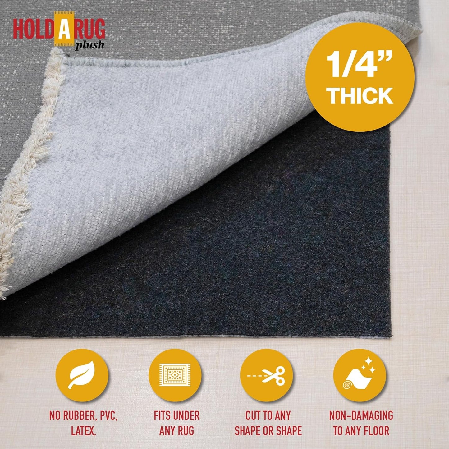 Hold-a-Rug Plush 3' Round Nonskid, Nonslip Rug Pad, Reversible Gripper, ¼ Thick, Safe for All Floors and Carpet, Keep Area Rugs Secure