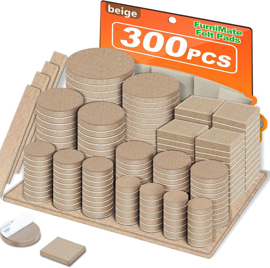 Felt Furniture Pads 300 Pieces, Furniture Pads for Hardwood Floors, Floor Protectors for Furniture Legs, Felt Pads for Furniture Beige