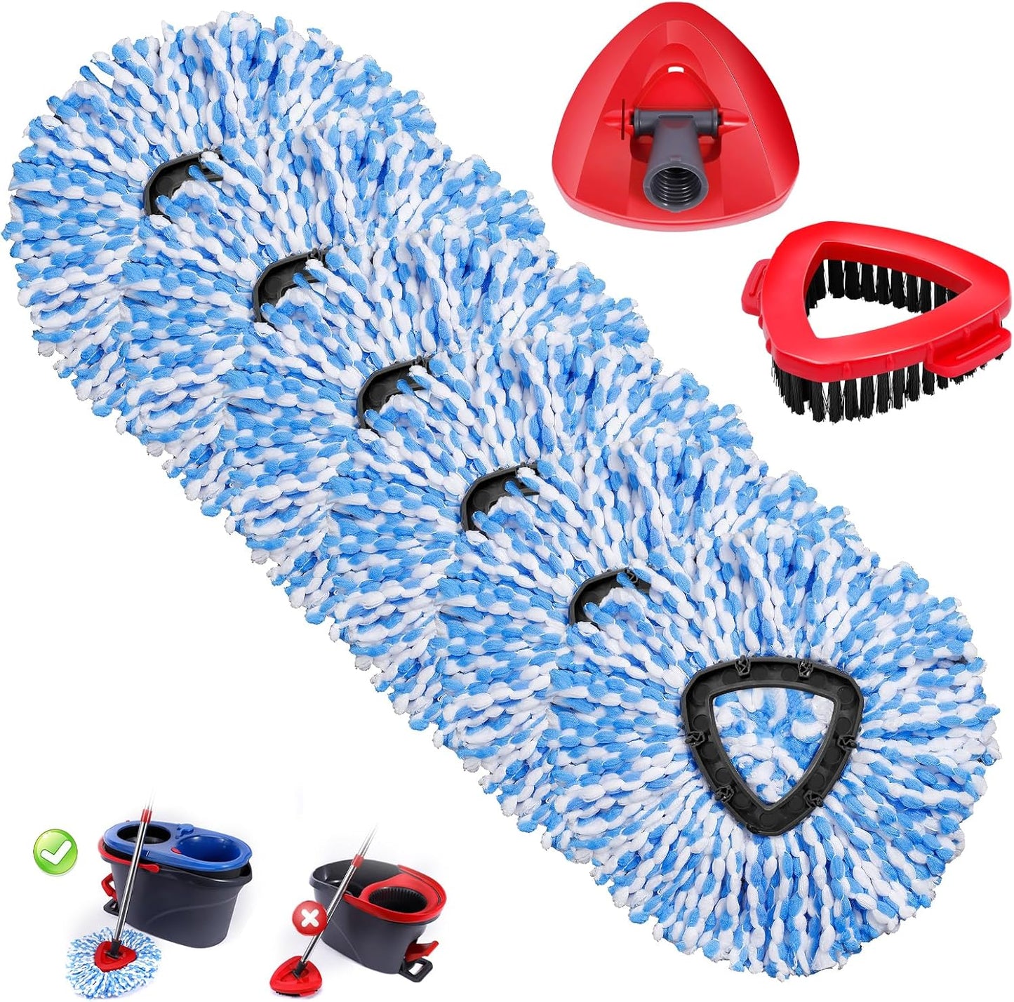 Mop Replacement Heads 6 Pcs & 1 Scrub Brush & 1 Base Combo,Spin Mop Replacement Head for Ocedar RinseClean 2-Tank System,Easy Cleaning,Microfiber,Machine Washable for Bathroom,Kitchen,Tub and Tile