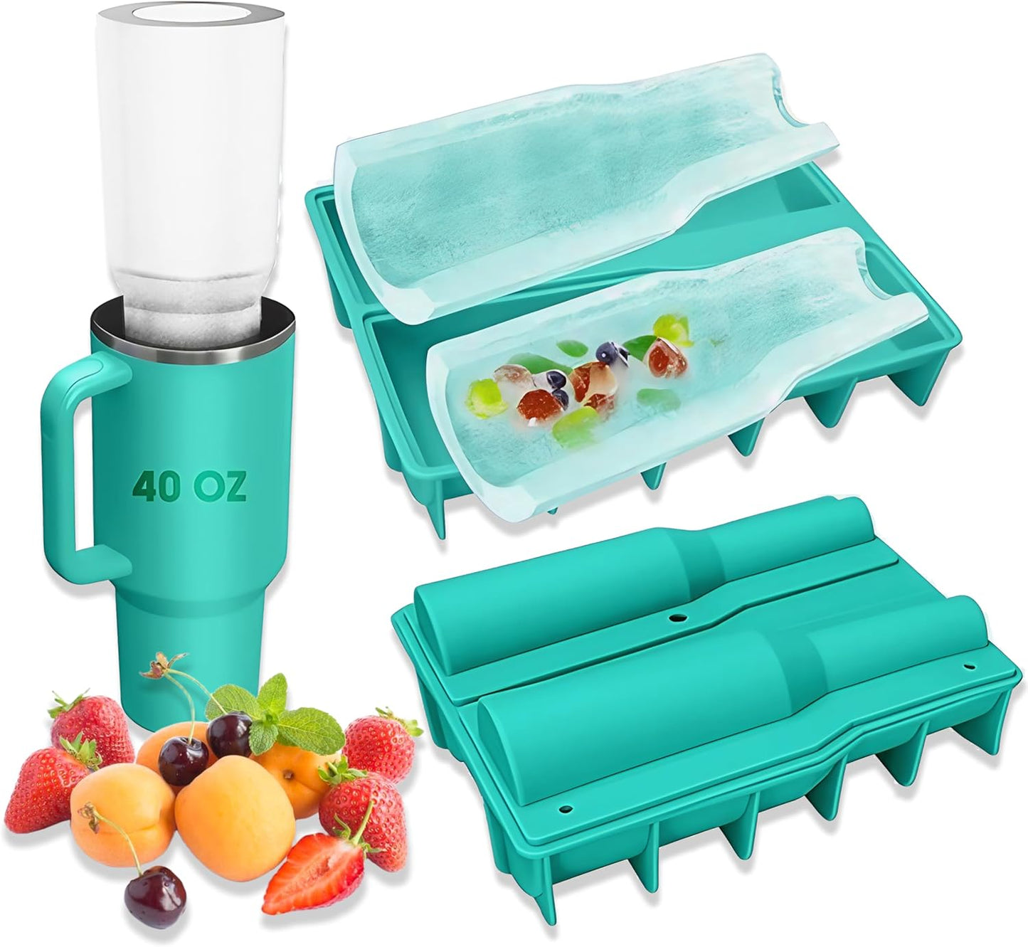 Ice Cube Tray for Tumbler, 1 Pcs Silicone Hollow Cylinder Ice Mold for Freezer, Ice Drink, Juice, Cocktail, Compatible with 40Oz Tumbler (GREEN)