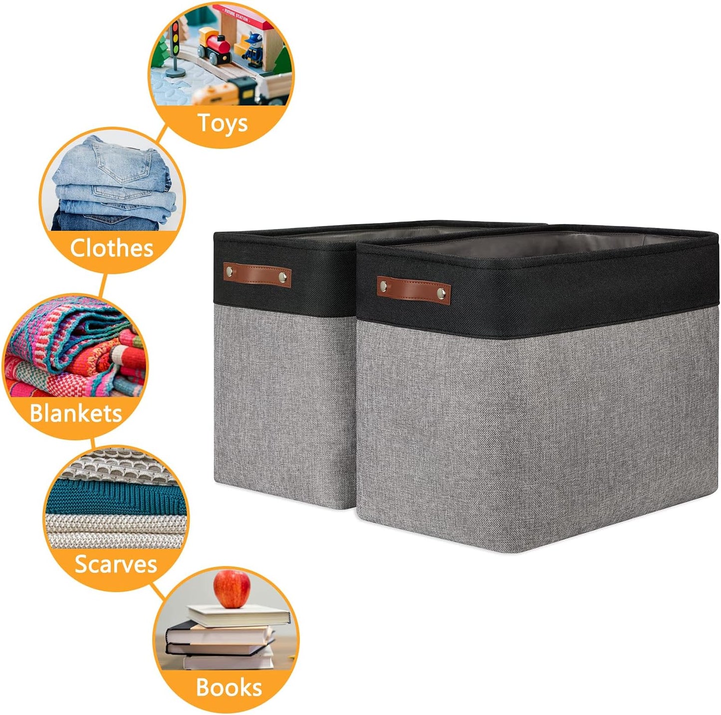 DULLEMELO Extra Large Storage Baskets, Fabric Storage Bins for Organizing Shelves Nursery Toys Books, Closet Baskets and Bins with Handles, Black&Grey, 2-Pack