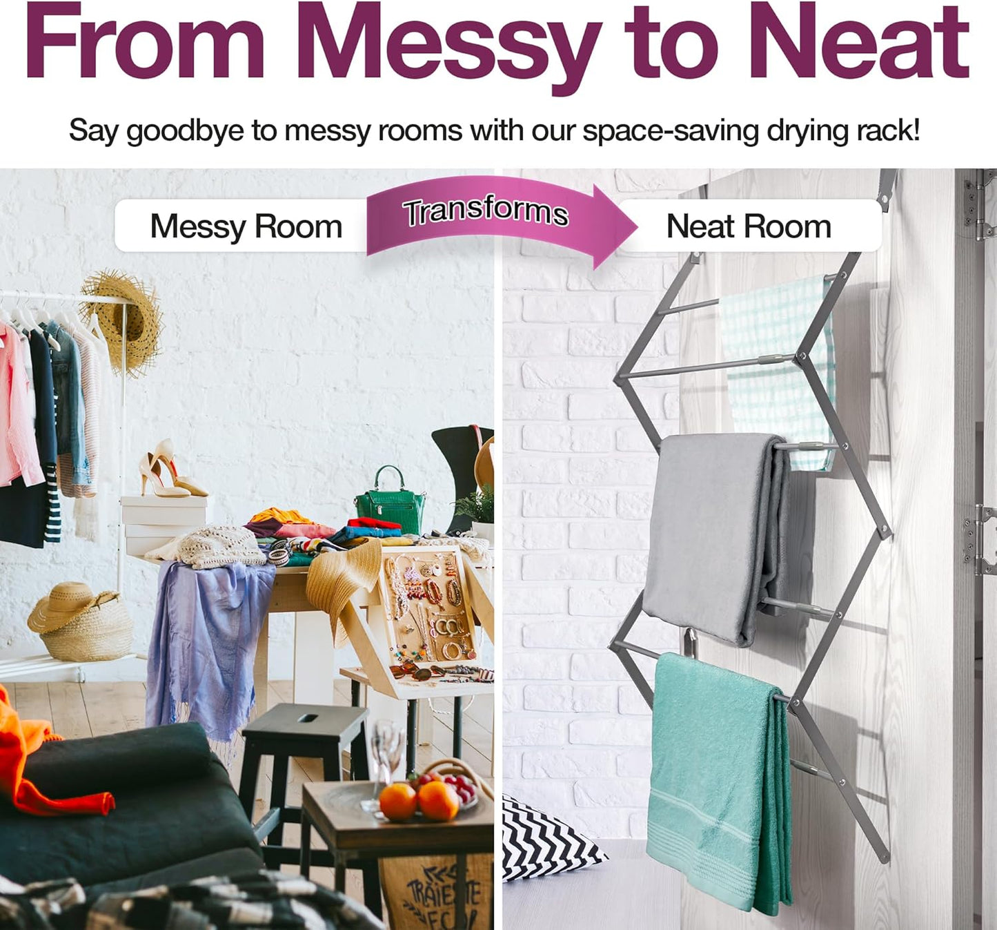 BLACK+DECKER Over The Door Expandable Telescopic Drying Rack, Clothes Organizer, Towel Hanger, Laundry, Collapsible, Gray