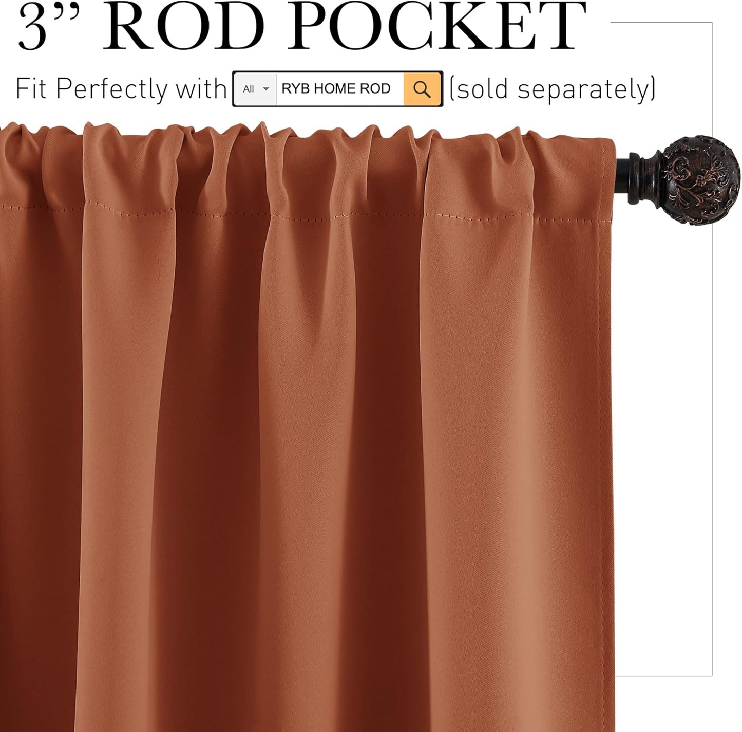 RYB HOME Orange Short Curtains Blackout, 45 inch Durable Cafe Curtains Room Darkening Window Drapes Privacy Protection for Basement Closet Kithen, W29 x L45 inch, 2 Panels