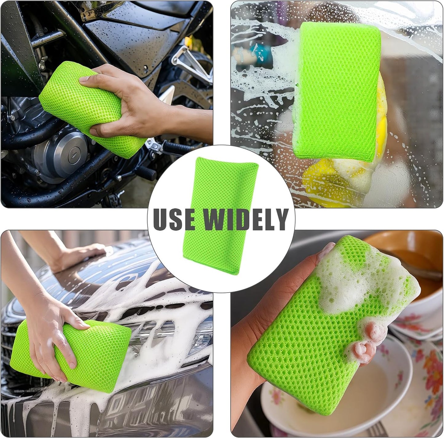 4 PCS Bug Scrubber Sponge Car, Bug Remover Wash Sponge，Car Cleaning Sponge for Bugs, Tar, Grime - Paint-Safe, Reusable Wash Sponges Kit(Green)