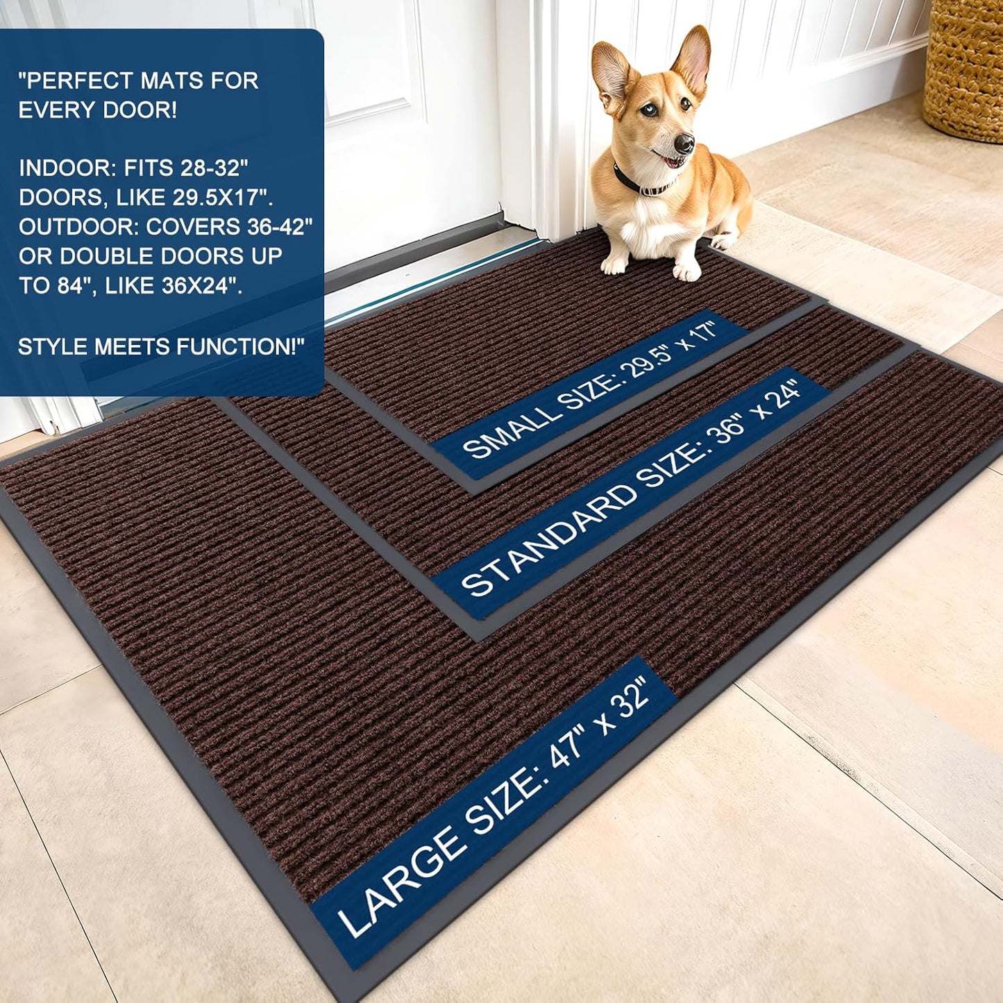 OLANLY Front Door Mat Indoor Outdoor Entrance, Waterproof Heavy Duty Doormat, Fade Resistant, Low Profile, Easy Clean Patio Porch Welcome Floor Mats for Entry, 33x21, Brown