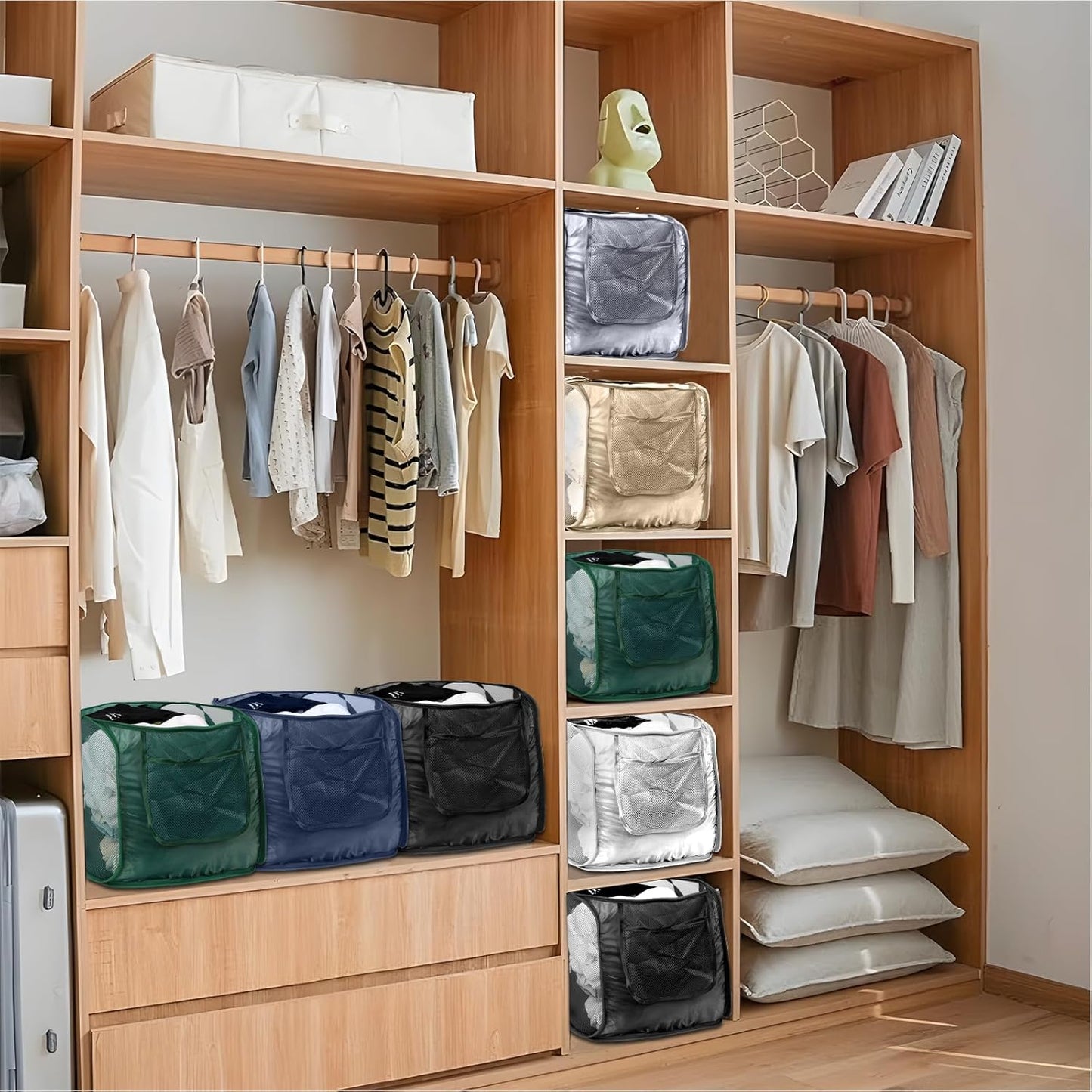 4 Pack Closet Storage Bins, Storage Containers for Closets, Fabric Closet Bins for StorageDecorative ,Collapsible Baskets for Organizing Clothes Toy Nursery (Black)