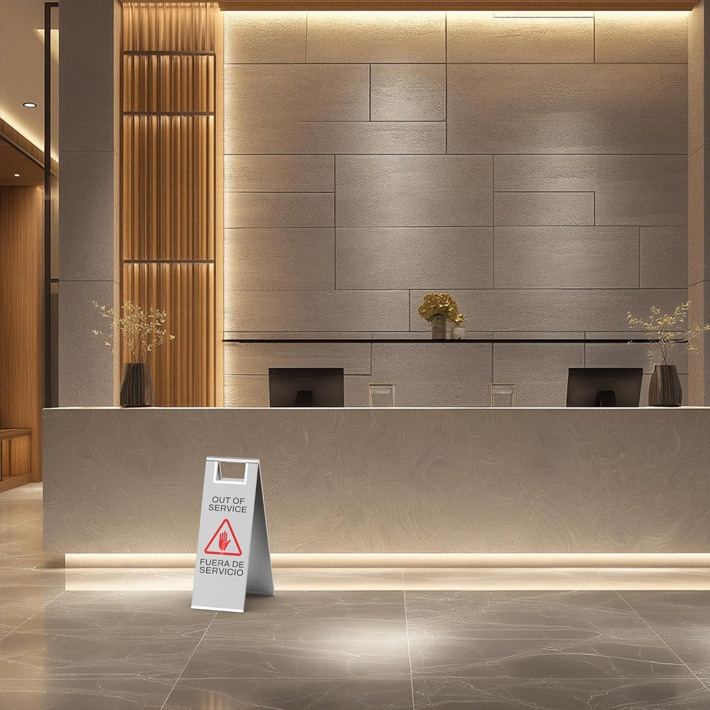 Stainless Steel Out of Service Sign Portable Foldable Sign 2-Pack (Silver)