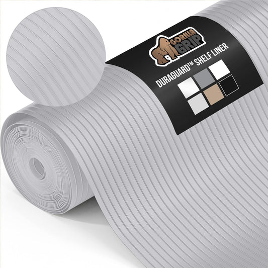 GORILLA GRIP DuraGuard Shelf Liner, 24x30 Non-Adhesive Cabinet Liners for Kitchen Drawers, Shelves, Refrigerator, Pantry Storage, Bathroom Closet, Durable Waterproof BPA Free Ribbed Plastic, Lt Gray