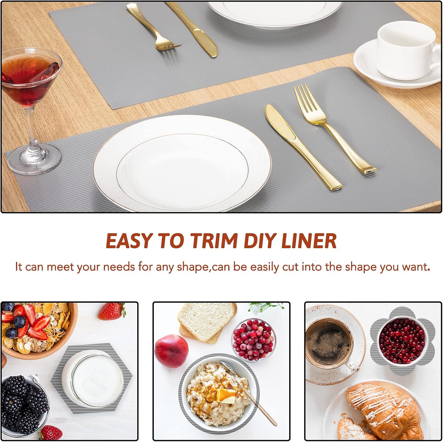 Glotoch Premium Grey Shelf Liner 17.5" x 30 ft. - Non Adhesive Drawer Liner, Waterproof Cabinet Liner, Durable Fridge Table Place Mats for Cupboard, Cabinet, Drawer Liner