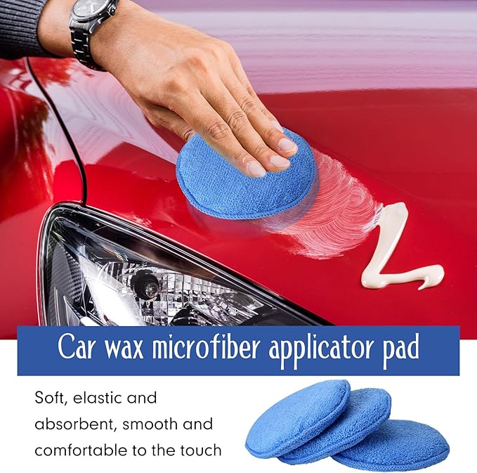 Tanlade 24 Pcs Car Detailing Microfiber Applicator Pad Wax Applicator Wash Microfiber Pads, 5 Inch Diameter (Blue)