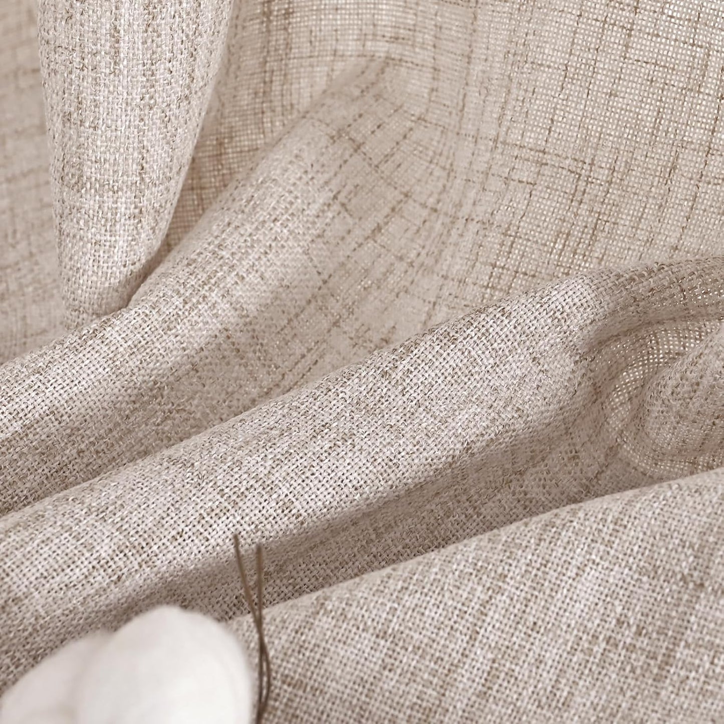 YoungsTex Natural Linen Curtains 40 Inch Length for Kitchen Window, Short Semi Sheer Drapes Light Filtering for Cafe Bathroom Window, 2 Panels, 40 X 40 Inch