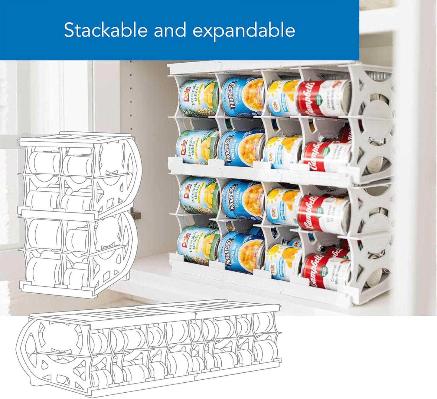 Shelf Reliance Cansolidator Pantry - 2-Pack Can Organizer for Pantry, Stackable Soda Can Storage for Kitchen, Holds 40 Cans of Food or Soda