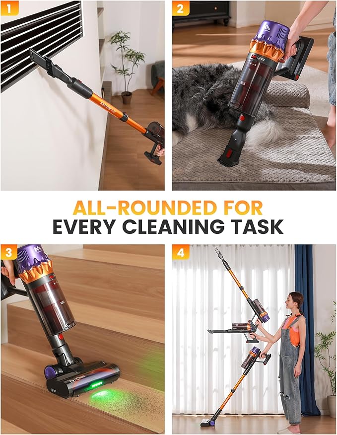 AlloyMove Cordless Vacuum Cleaner, 550W 50KPA 80Mins Self-Standing Cordless Vacuum for Home, With Wall Mount Charging/LED Display/Anti-Tangle Brush Stick Vacuum for Carpet/Pet Hair/Hardwood Floor, A05