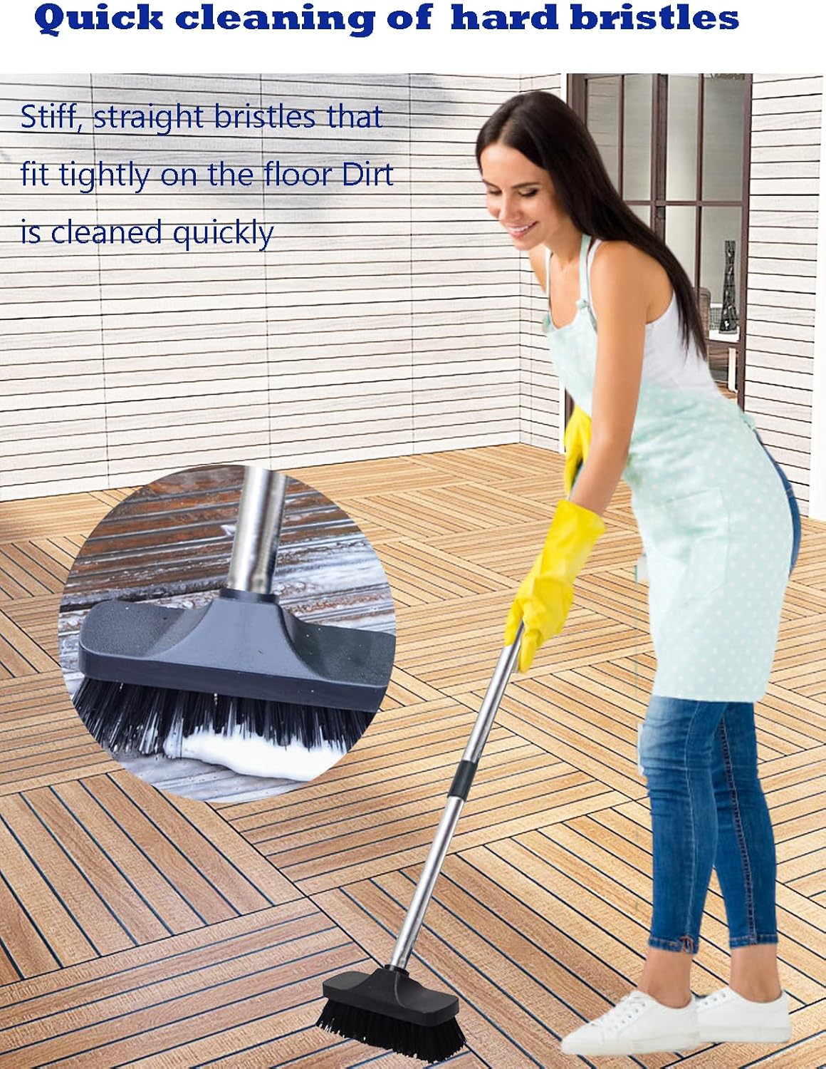 Push Broom Brush Stiff Bristles Floor Cleaning Brush Multi-Purpose Scrubber Brushes for Bathroom Bathtub Tile Floor Deck Patio