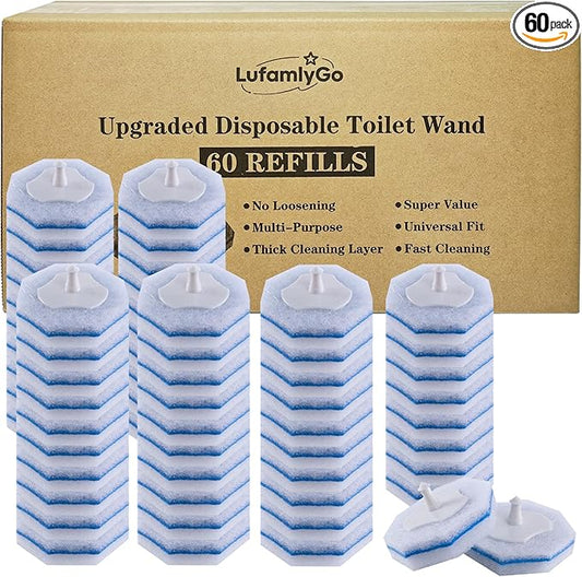 Upgraded 60pcs Toilet Wand Refills fits Clorox Toilet Wand, Thickened Cleaning Layer, Won’t Fall Apart, Disposable Bathroom Cleaning Scrub Pads with Fresh Scent, for Home & Commercial Use
