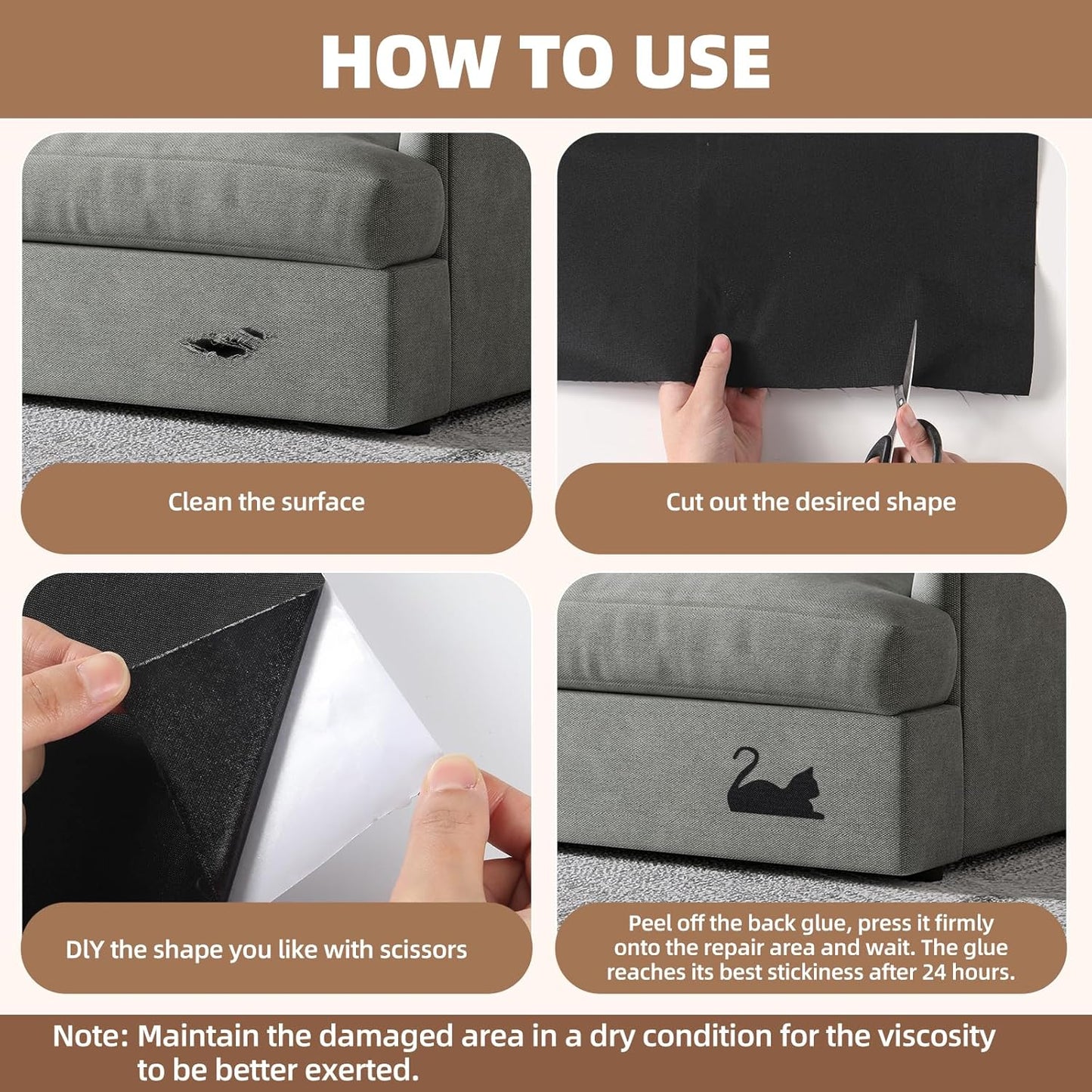 Fabric Repair Patch, 17X79 Inch Fabric Large Repair Tape, Self-Adhesive Patches for Furniture, Sofa, Car Interior, Shoes, Hand Bag, Clothing (Grey, 17X79 Inch)